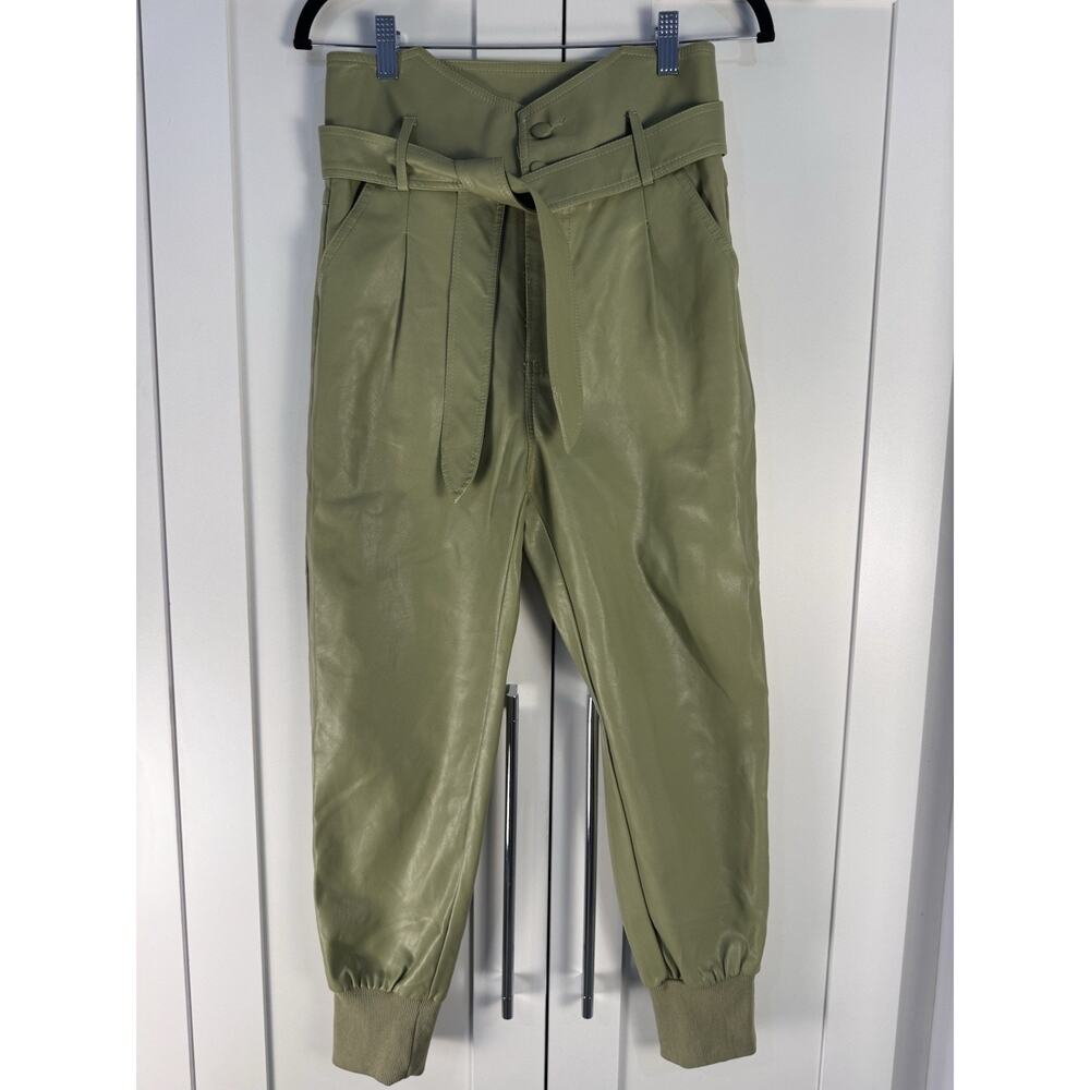 Venti6 Faux Leather Green Paper Bag Highwaisted Womens Joggers Size M Retro